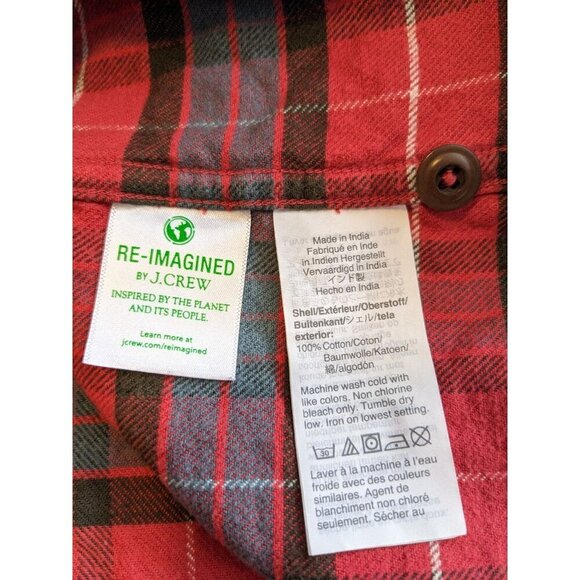 J Crew Brushed Flannel Shirt Mens Size Med Midweight Red Buffalo Plaid Classic - Picture 4 of 4